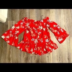 H&M floral top - off shoulder, Bell sleeve